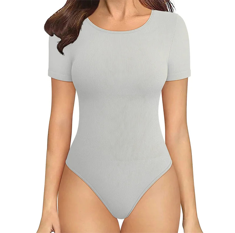 Custom Round Neck T Shirt Body Suit Top Yoga Slimming Body Shaper Womens Short Sleeve Bodysuit