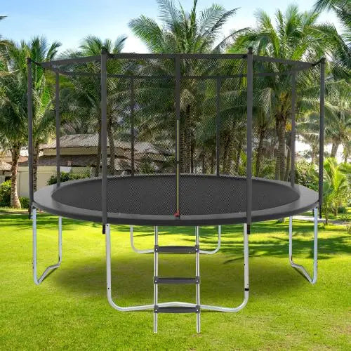 10FT Trampoline with Safety Enclosure Net, Outdoor Trampoline with Heavy Duty Jumping Mat and Spring Cover Padding for Kids and