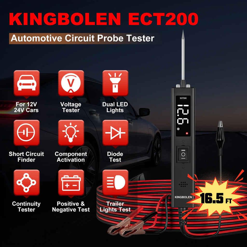 Kingbolen ECT200 Hot Power Circuit Probe Tester 12V-36V DC Multifunctional Car Electric Circuit Tester