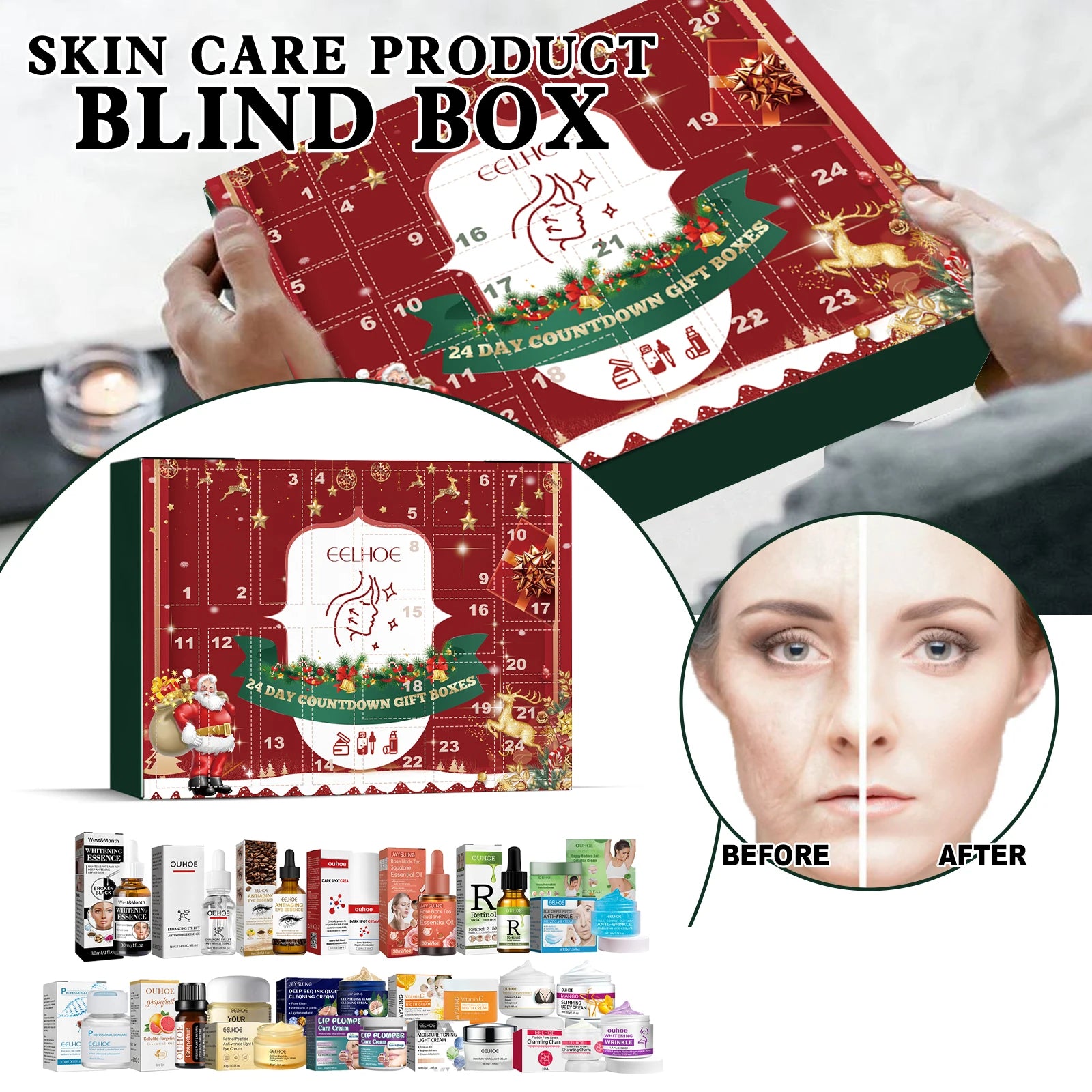 EELHOE 24 Cells Christmas Beauty Skin Care Set Moisturizing Whitening Surprise Blind Box