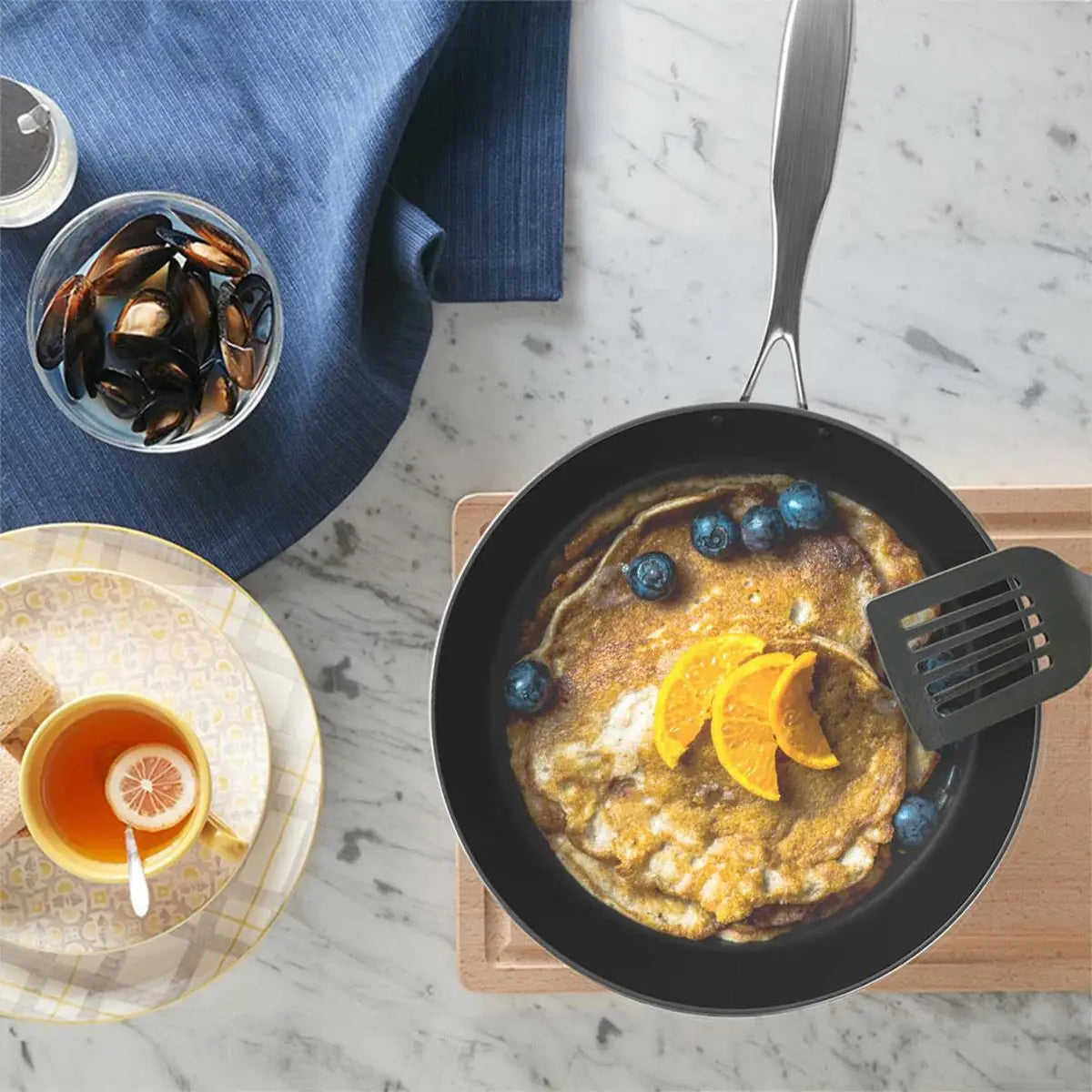 DB   24cm Stainless Steel Fry Pan for Home Cooking Non-Stick Metal Induction Wok with Metal Interior