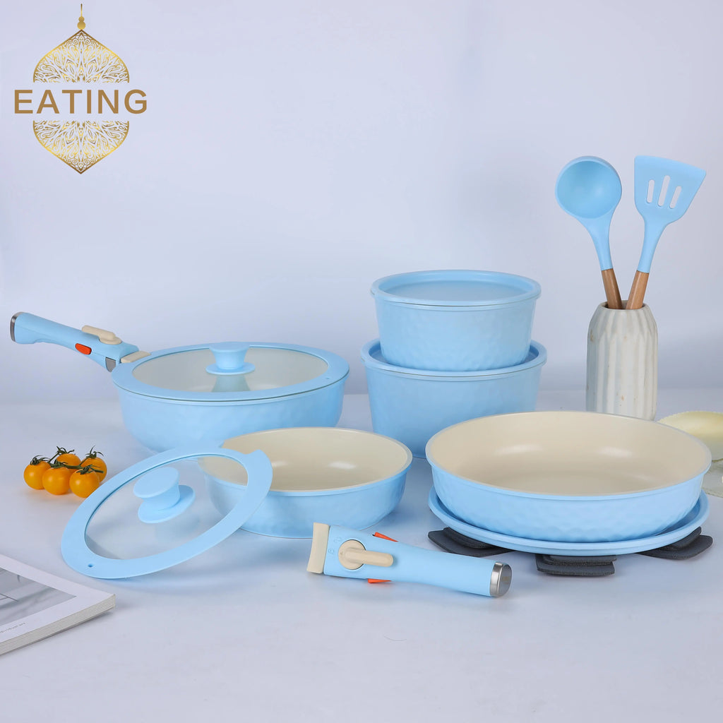 Ceramic Coating 17pcs Cookware Sets Non Stick Induction Stove Frying Pan Saucepan Cookware Sets. USA Wearhouse Delivery in 6 Days