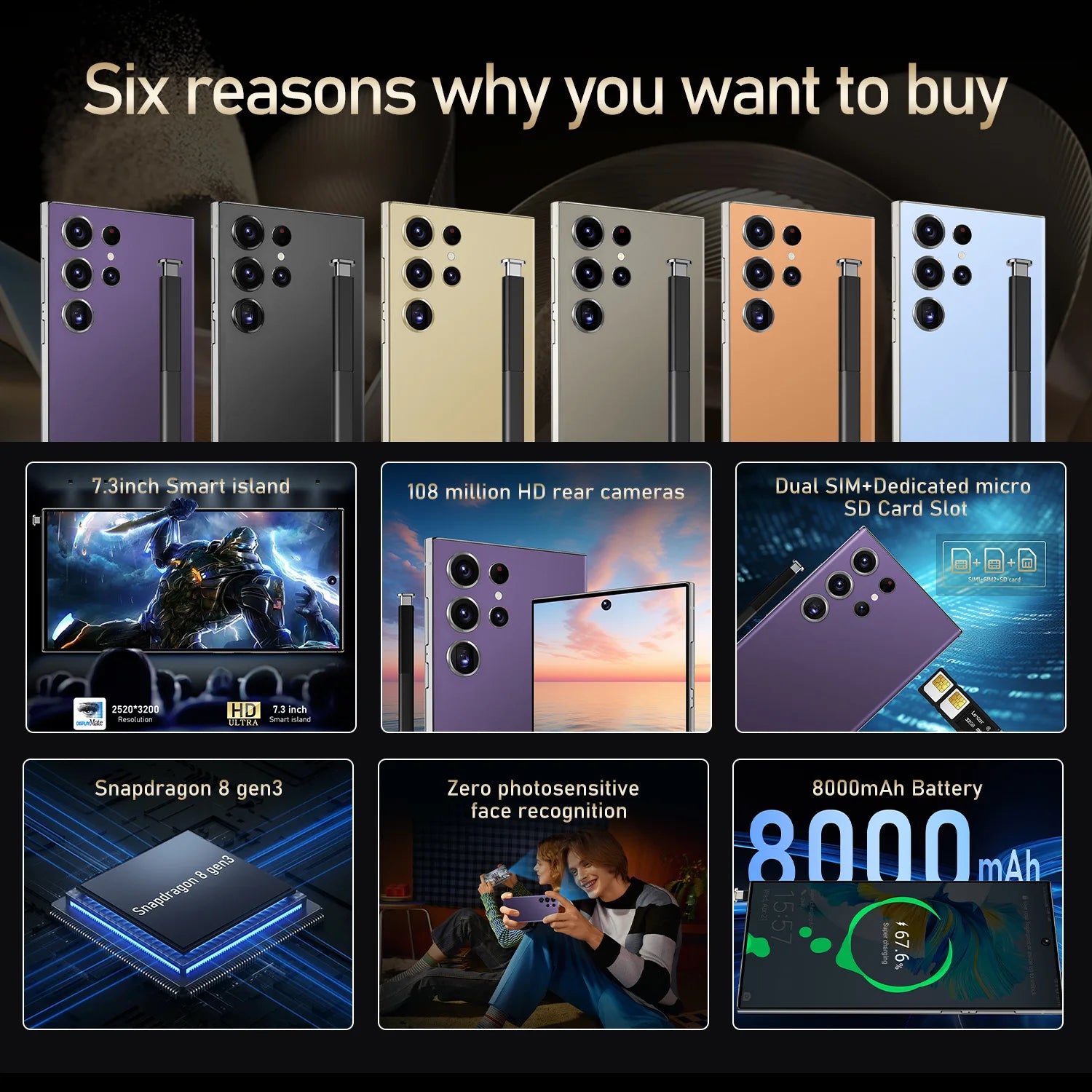 US in Stock S24 Ultra Cross-Border Smartphone Pro Max 5G with Integrated 6.8 Inch Large Screen Built-in Pen Machine (8+256)