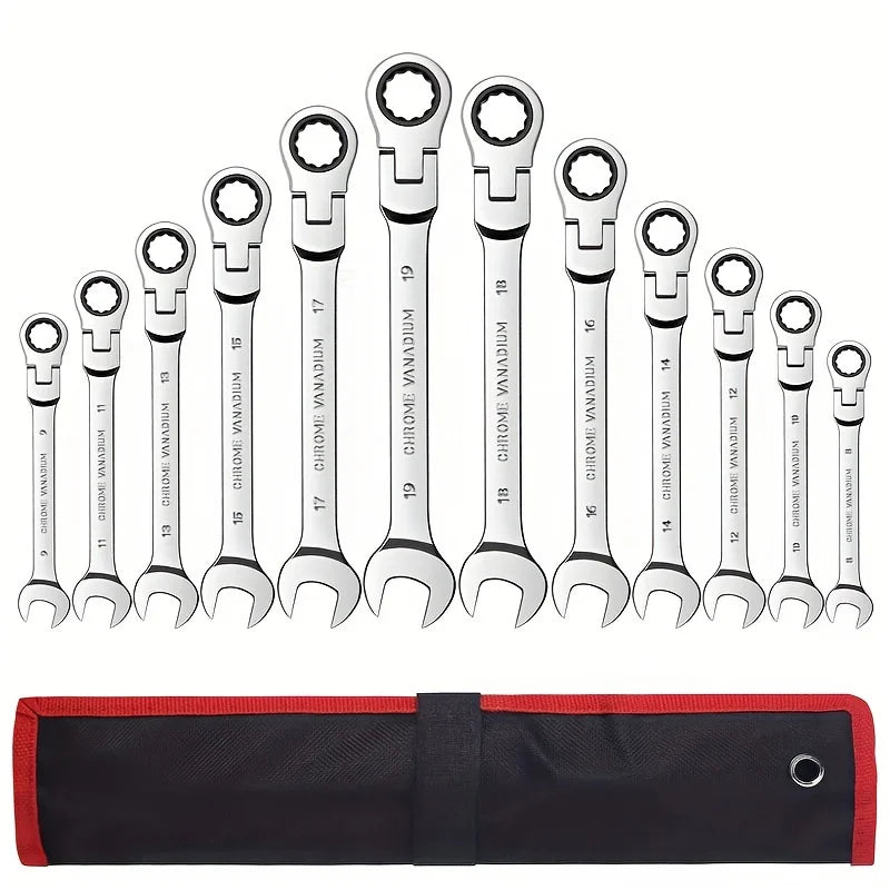 72-Teeth Chrome Vanadium Steel 8pcs Ratcheting Wrench Set | Metric and SAE | Ratchet  | 8-19mm & 1/4" to 13/16