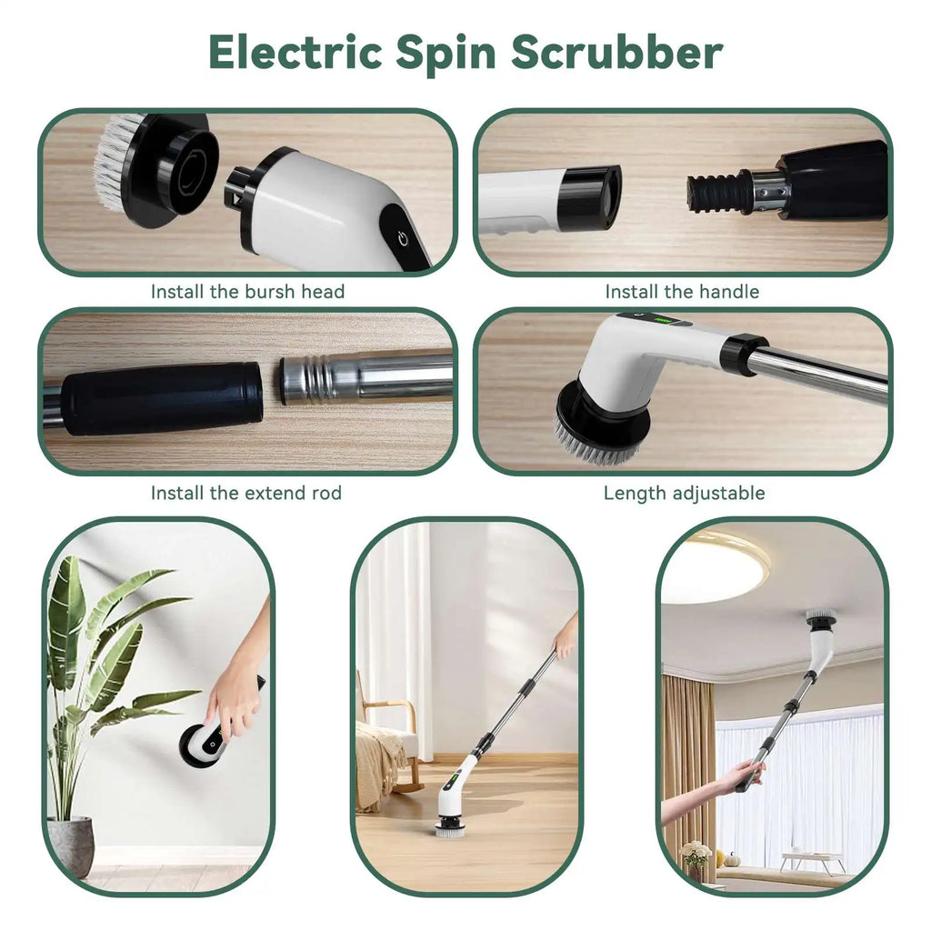 USA Warehouse Electric Spin Scrubber Cordless Cleaning Brushes Household Cleaning Products Floor Scrubber With Adjustable Handle
