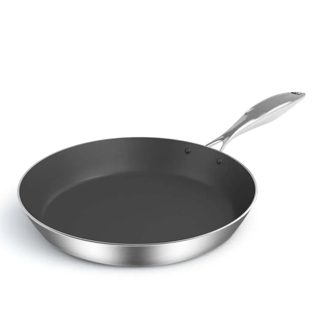 DB   24cm Stainless Steel Fry Pan for Home Cooking Non-Stick Metal Induction Wok with Metal Interior