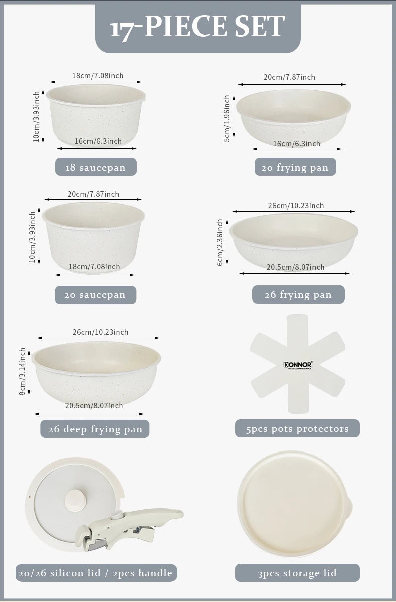 USA Wearhouse Delivery in 6 Days Ceramic Coating 17pcs Cookware Sets Non Stick Pots Cooking Induction Stove Frying Pan