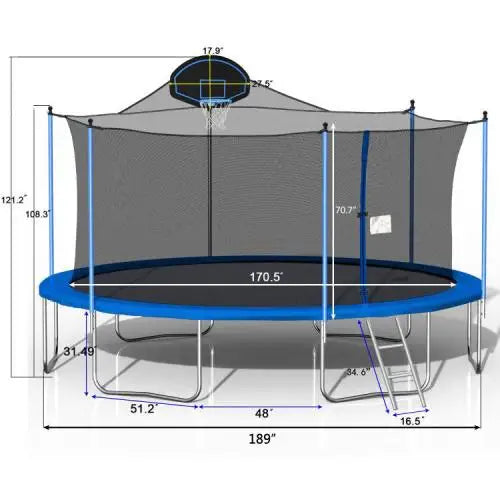 Outdoor Adult & Kids Trampoline with Basketball Hoop & Safety Enclosure Net for Exercise and Fun
