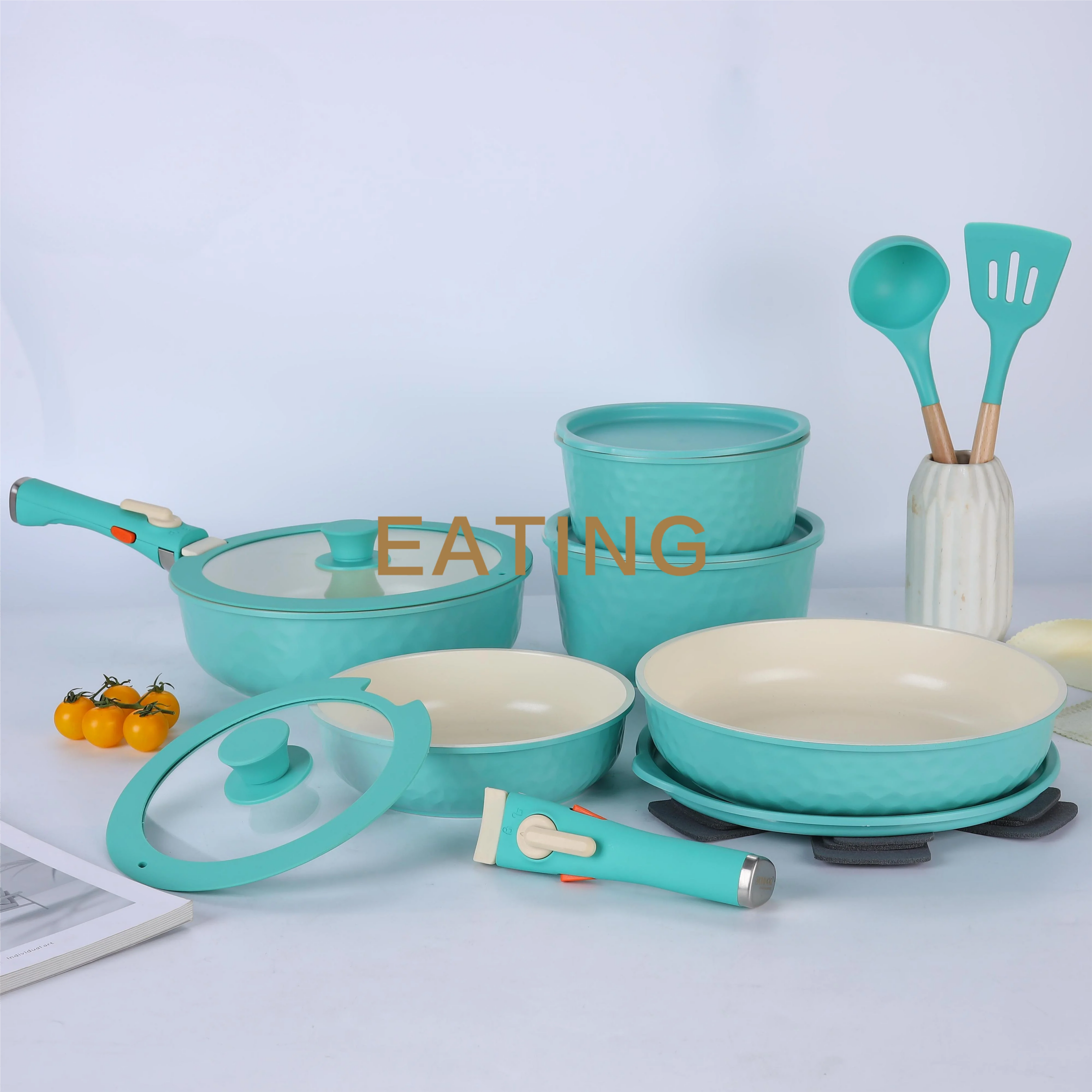 Ceramic Coating 17pcs Cookware Sets Non Stick Induction Stove Frying Pan Saucepan Cookware Sets. USA Wearhouse Delivery in 6 Days