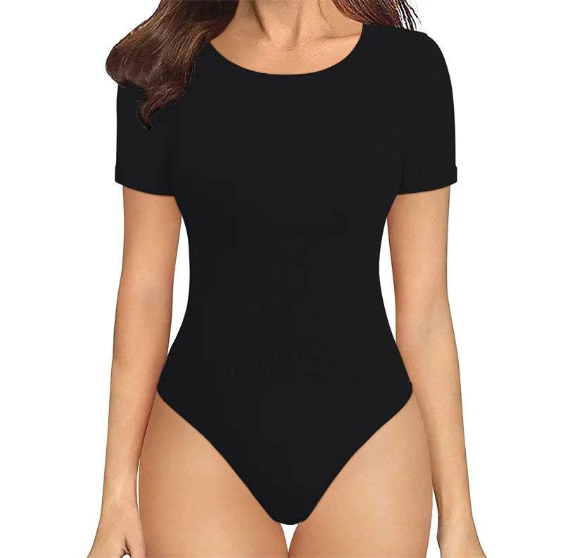 Custom Round Neck T Shirt Body Suit Top Yoga Slimming Body Shaper Womens Short Sleeve Bodysuit