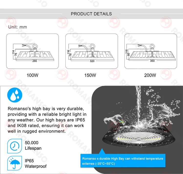 LED High Bay Light IP65 Waterproof Sensor Control 150W High Bay Led Light Garage Light