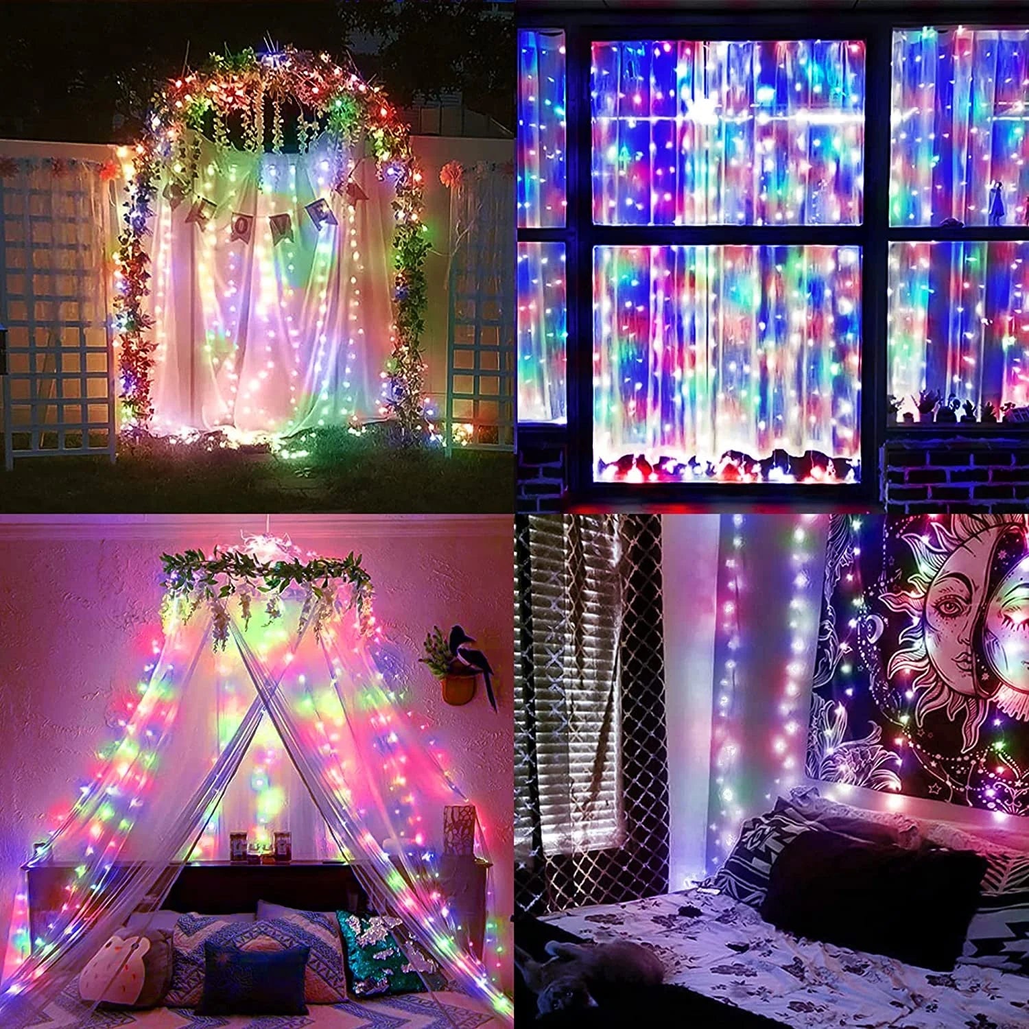 Hot Selling 9.8ft 3x3m Holiday Garden Wedding USB Powered Multicolor RGB Smart Fairy String Christmas LED Curtain Lights