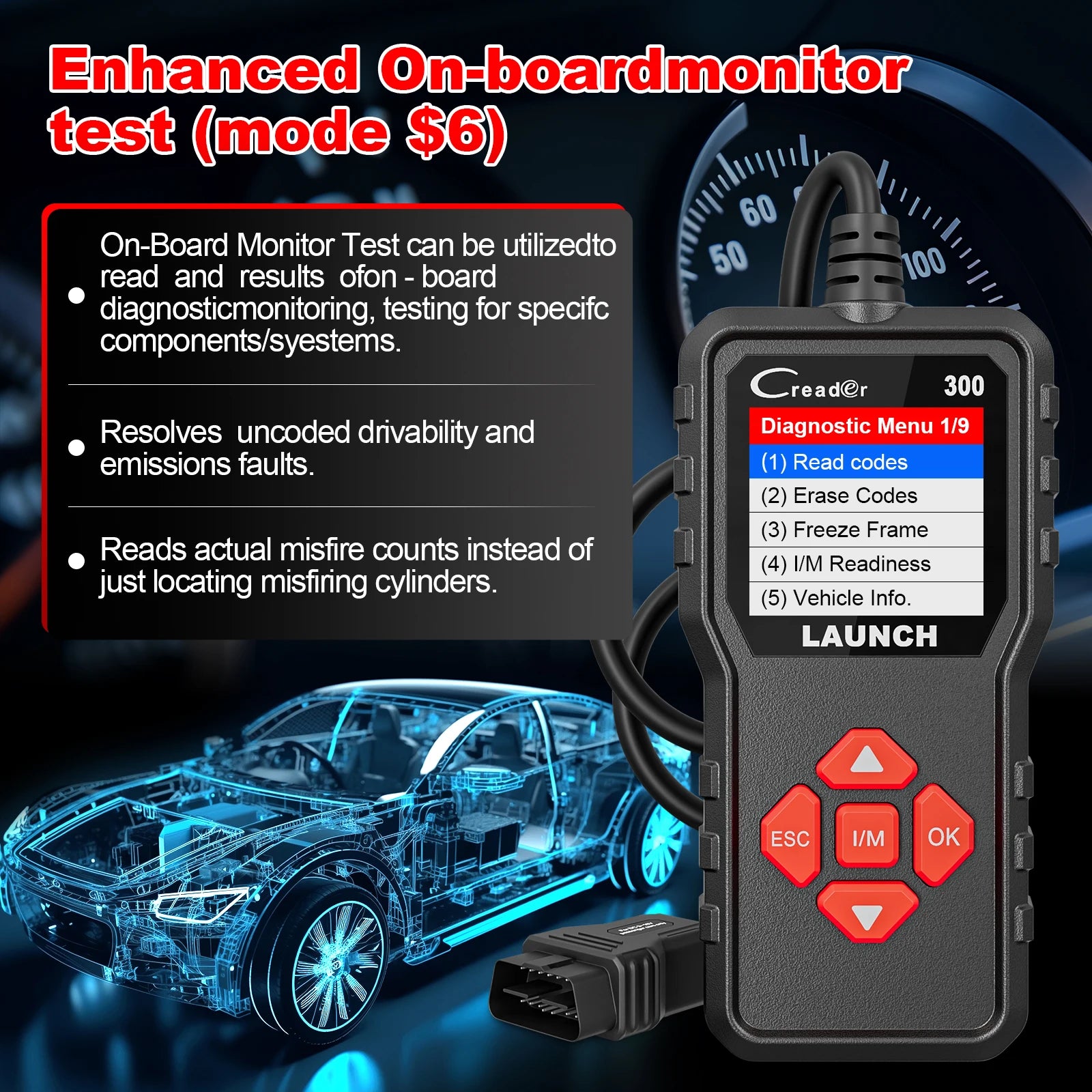 LAUNCH X431 CR300 OBD2 Scanner Engine Fault Automotive OBDII OBD Code Reader Diagnostic Scan Tool Free Update