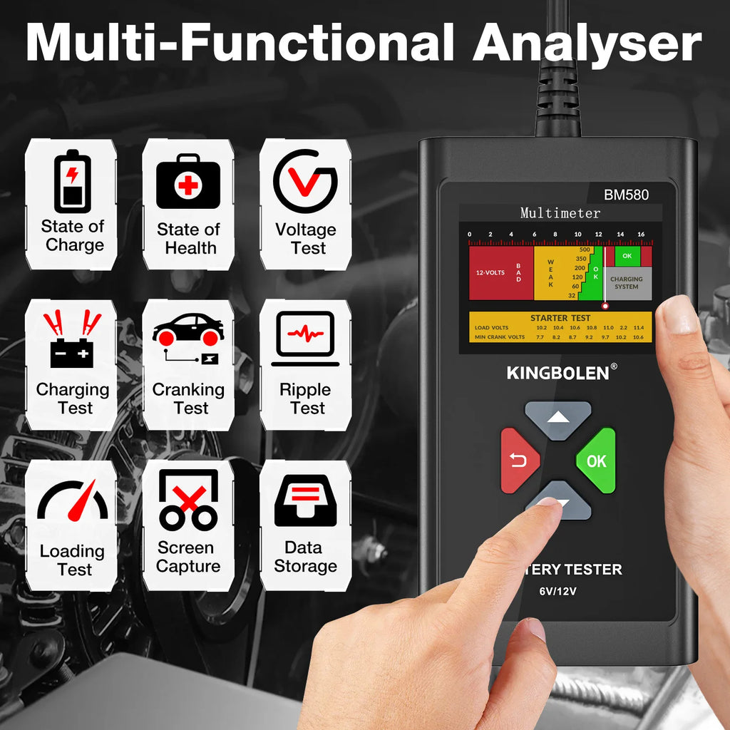 USA EU Warehouse KINGBOLEN BM580 6V 12V Car Battery Tester 100-2000CCA Voltage Tester
