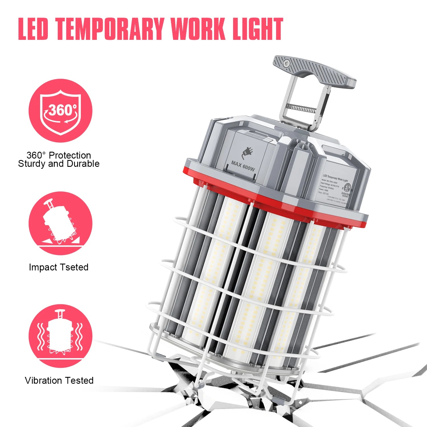 LED Temporary Work Lighting ETL Listed LED Construction Light IP65 100W 150W Work Light with Linkable Connection Design
