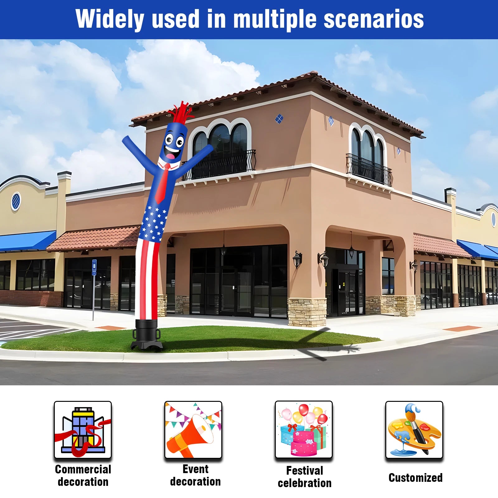 Inflatable Wacky Wave Tube Man Flag Theme, Perfect for Parties, Festivals, Dance Supplies, Aerial Dancers (blower Not Included)