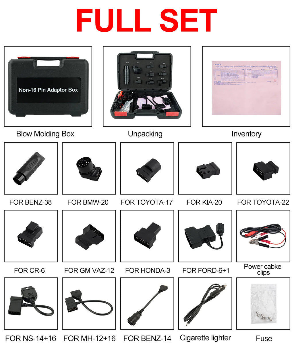 USA EU Warehouse LAUNCH  Non-16 Pin Adapter Kit OE-Compliant Connectors Compatible for Old Cars OBD1 Connector
