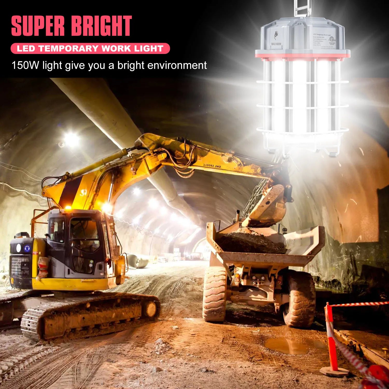 LED Temporary Work Lighting ETL Listed LED Construction Light IP65 100W 150W Work Light with Linkable Connection Design