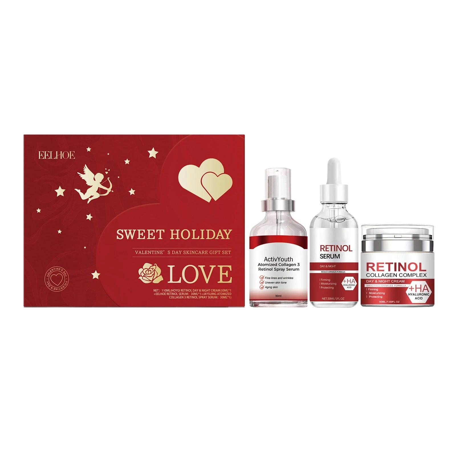 EELHOE Custom Logo Heart-Shaped Skin Preservation Gift Set Moisturizing Face Brightening Care with Ginseng Ingredients