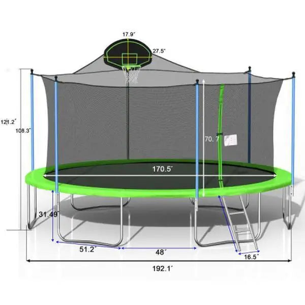 Outdoor Adult & Kids Trampoline with Basketball Hoop & Safety Enclosure Net for Exercise and Fun