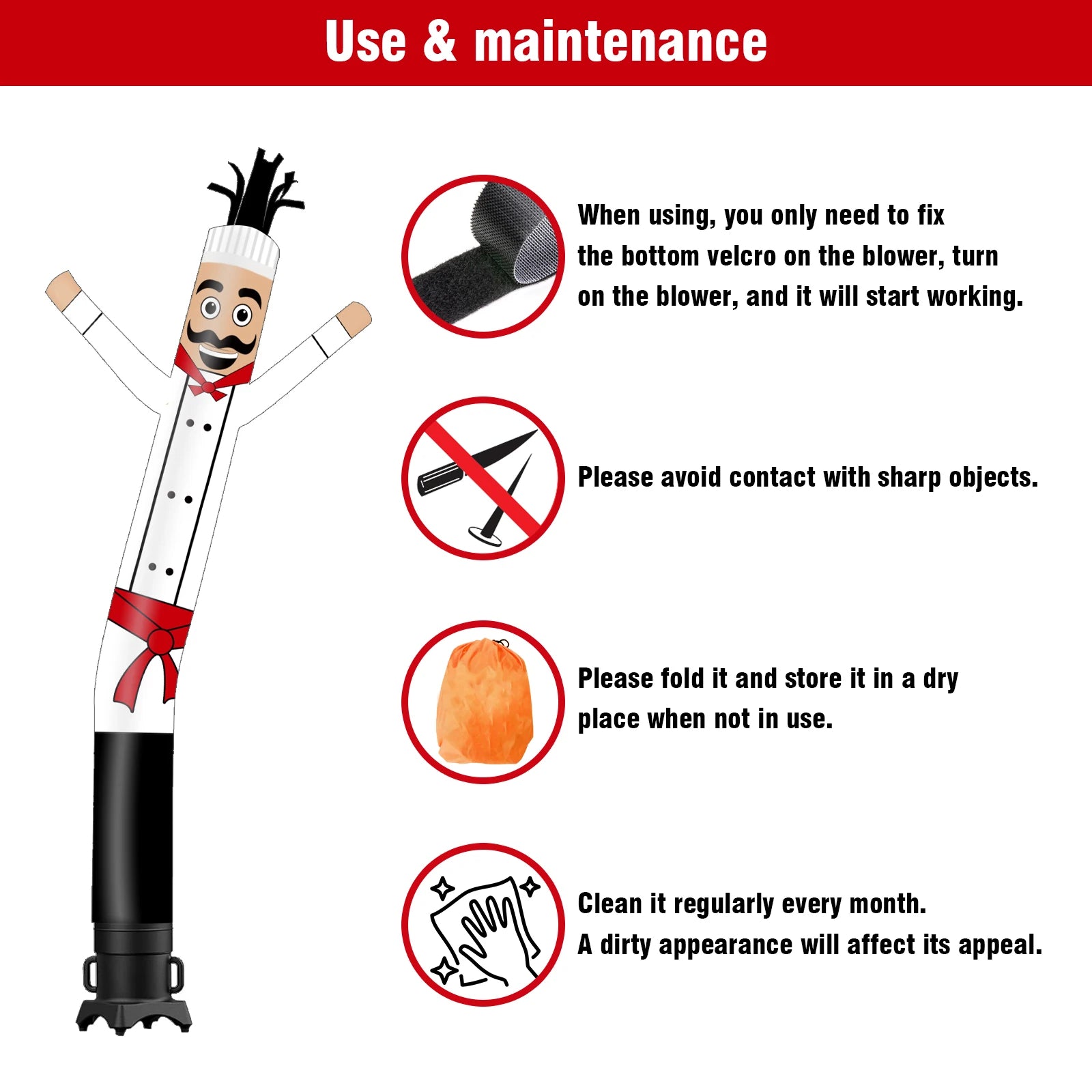 Chef Theme air Dancer Inflatable Wacky Wave Tube Man Suitable for Outdoor Party Festival New Store Display No Blower Required