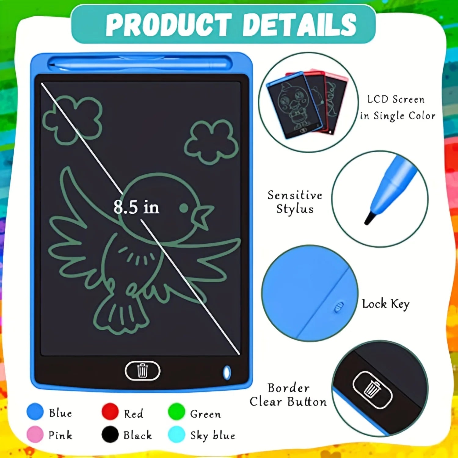 30 Pieces of 8.5-Inch LCD Writing Tablet for Kids Colorful LCD Electronic Digital Pad with Waterproof and Erasable Surface