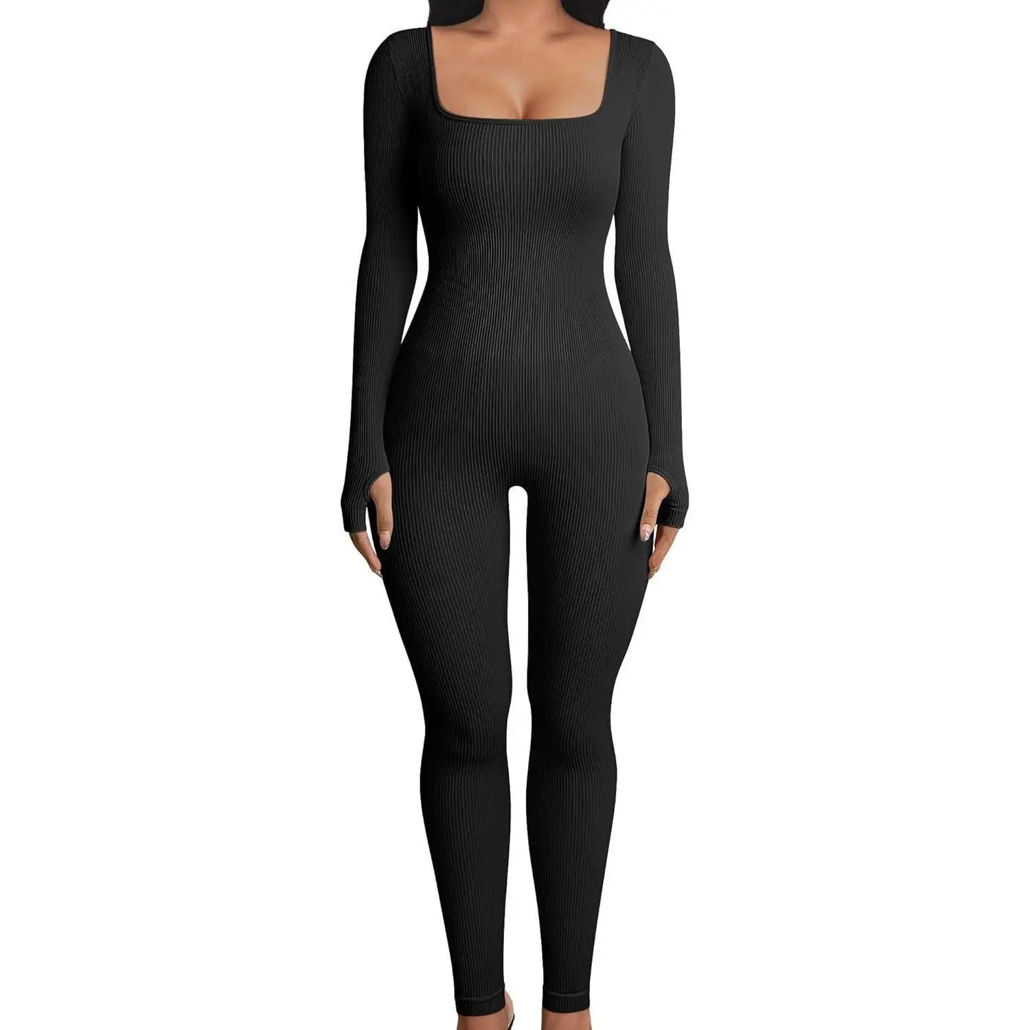 Women Yoga Jumpsuits Workout Ribbed Long Sleeve Sport Jumpsuits