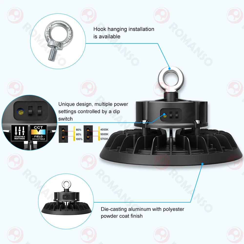 Stock in USA IP65 UL ETL Multiple Power CCT Selection 240W Warehouse UFO Led High Bay Light