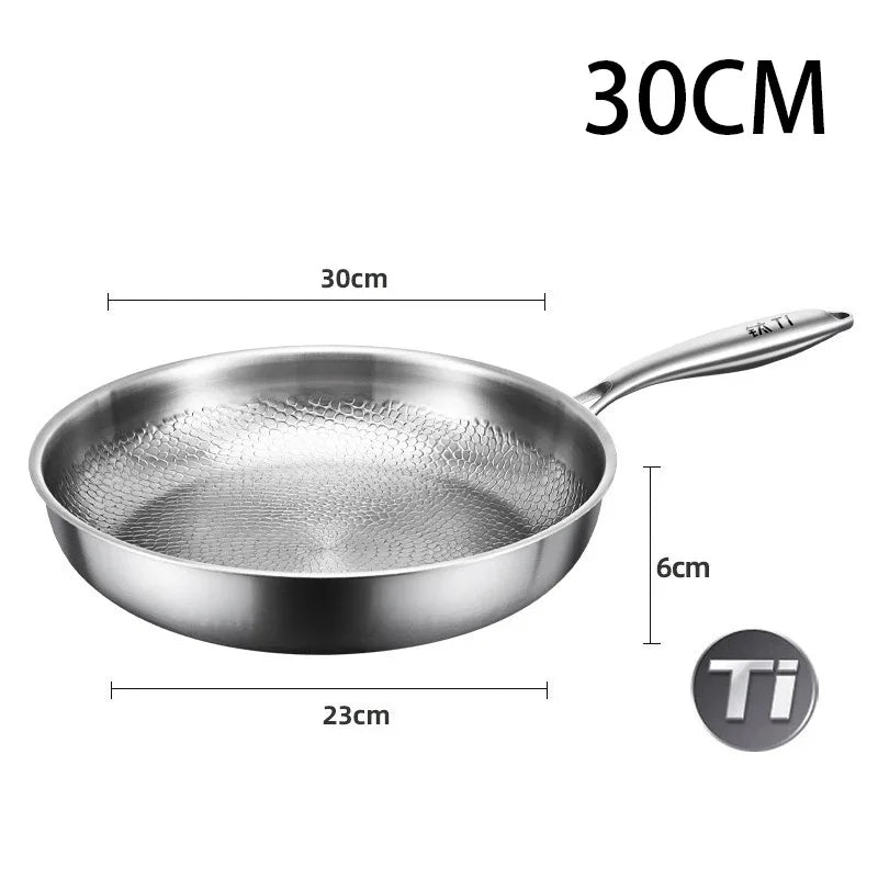 26/28/30cm German Pure Titanium Frying Pan Non-stick Frying Pan Uncoated Fish Scale Hammer Pattern Titanium Alloy Cookware