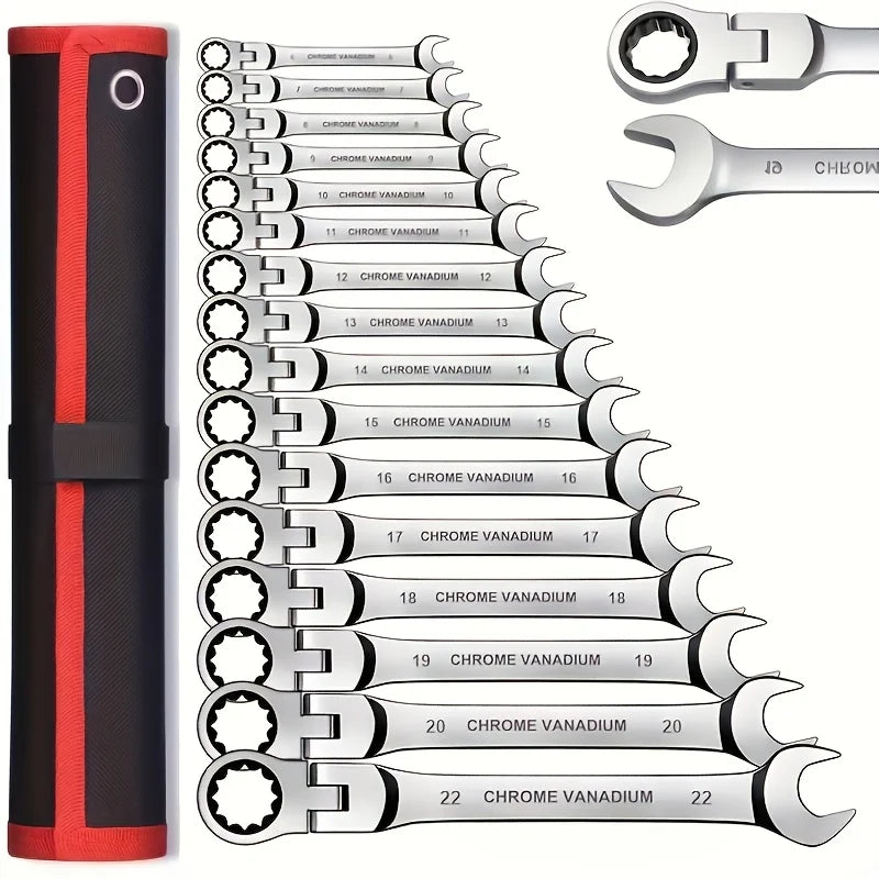 72-Teeth Chrome Vanadium Steel 8pcs Ratcheting Wrench Set | Metric and SAE | Ratchet  | 8-19mm & 1/4" to 13/16