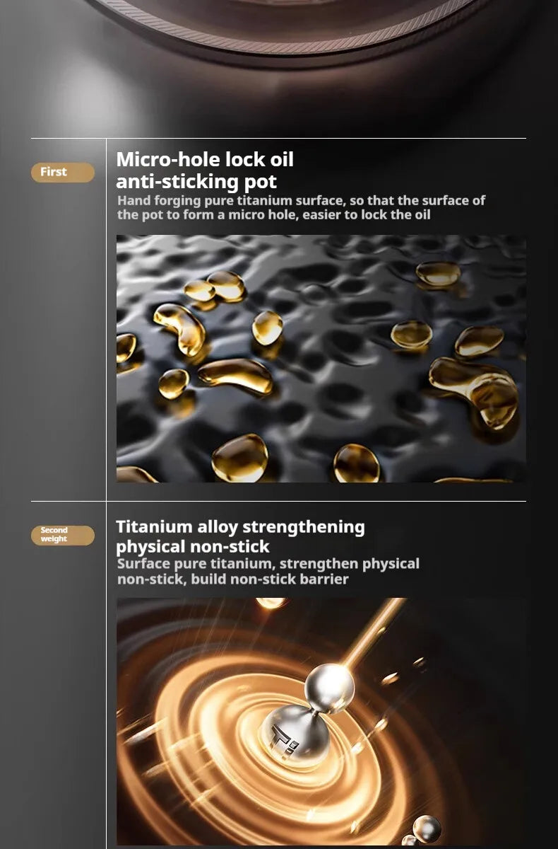 26/28/30cm German Pure Titanium Frying Pan Non-stick Frying Pan Uncoated Fish Scale Hammer Pattern Titanium Alloy Cookware