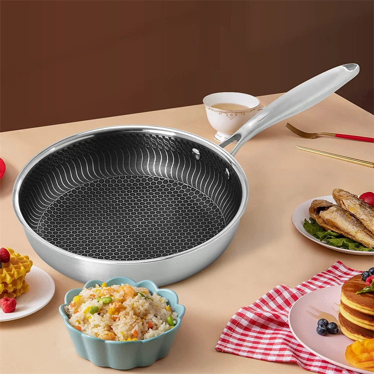 Nonstick Frying Pan Skillet 316 Stainless Steel Frying Pan WIth Lid Non-toxic Chef's Pan Skillets Compatible with All Cooktops