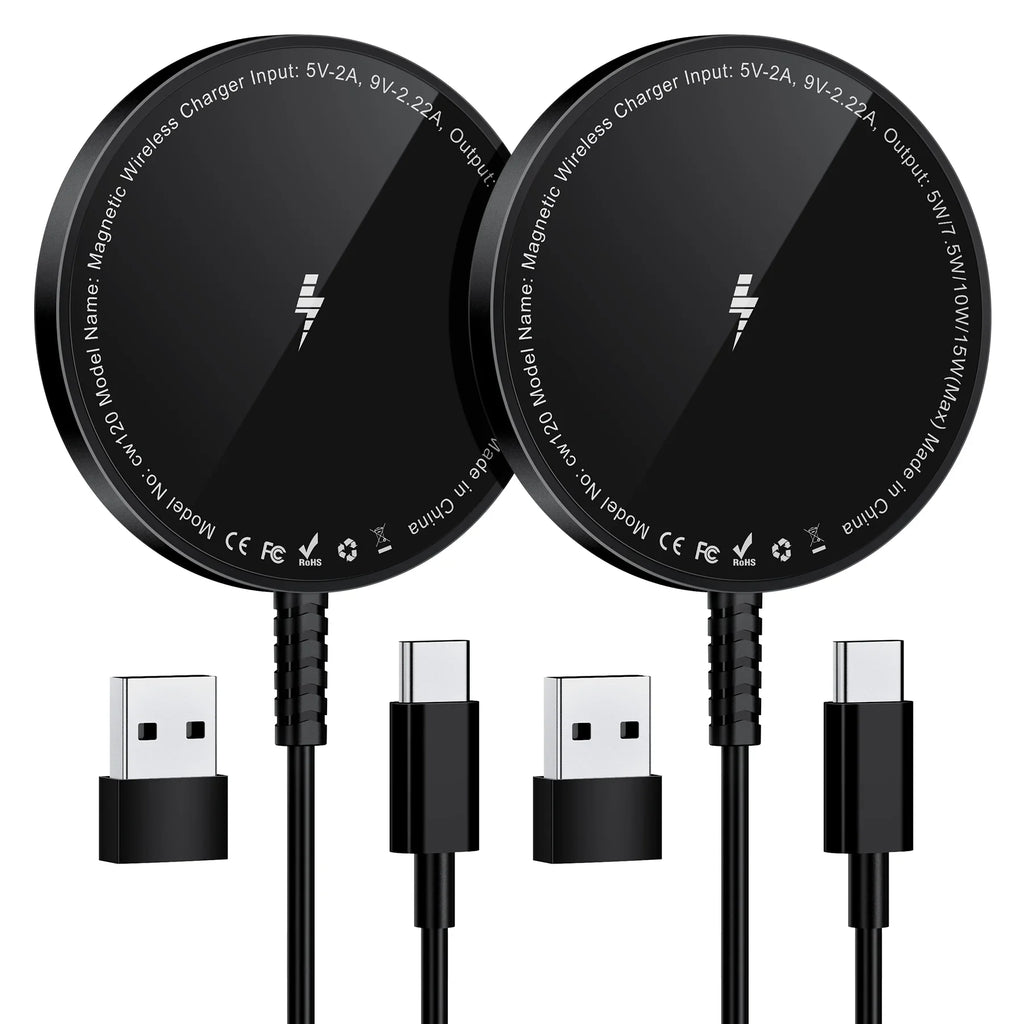 2-Piece Magnetic Secure Wireless Charger Quick Charge, Compatible with iPhone 15 14 13 12 Pro Max Plus and Airpods 2 3 Pro