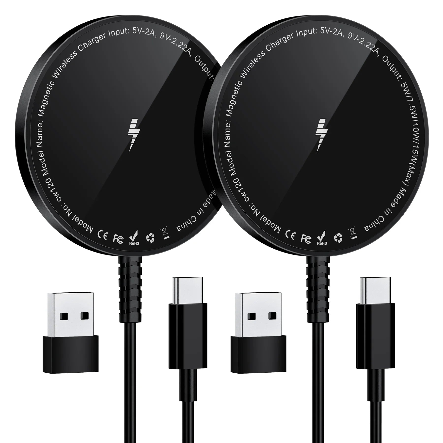 2-Piece Magnetic Secure Wireless Charger Quick Charge, Compatible with iPhone 15 14 13 12 Pro Max Plus and Airpods 2 3 Pro