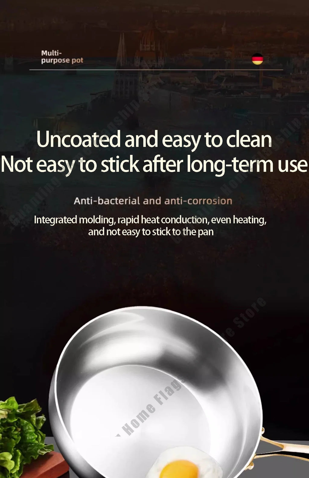 316 Stainless Steel Frying Pan Deepened Wok Non-Stick Skillets Steak Gas Stove Induction Cooker Universal Pan Kitchen Cookware