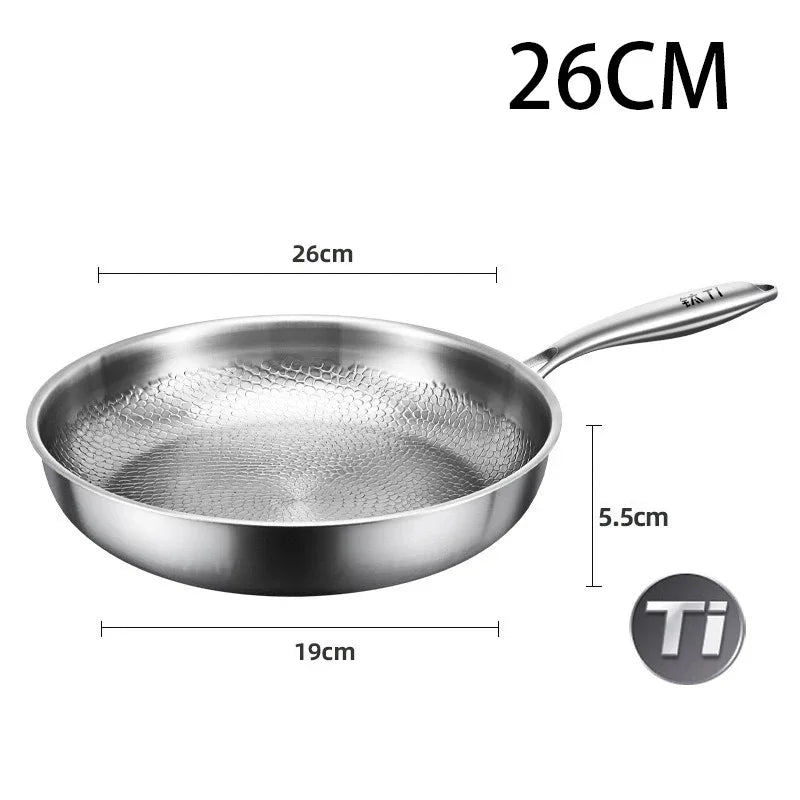 26/28/30cm German Pure Titanium Frying Pan Non-stick Frying Pan Uncoated Fish Scale Hammer Pattern Titanium Alloy Cookware