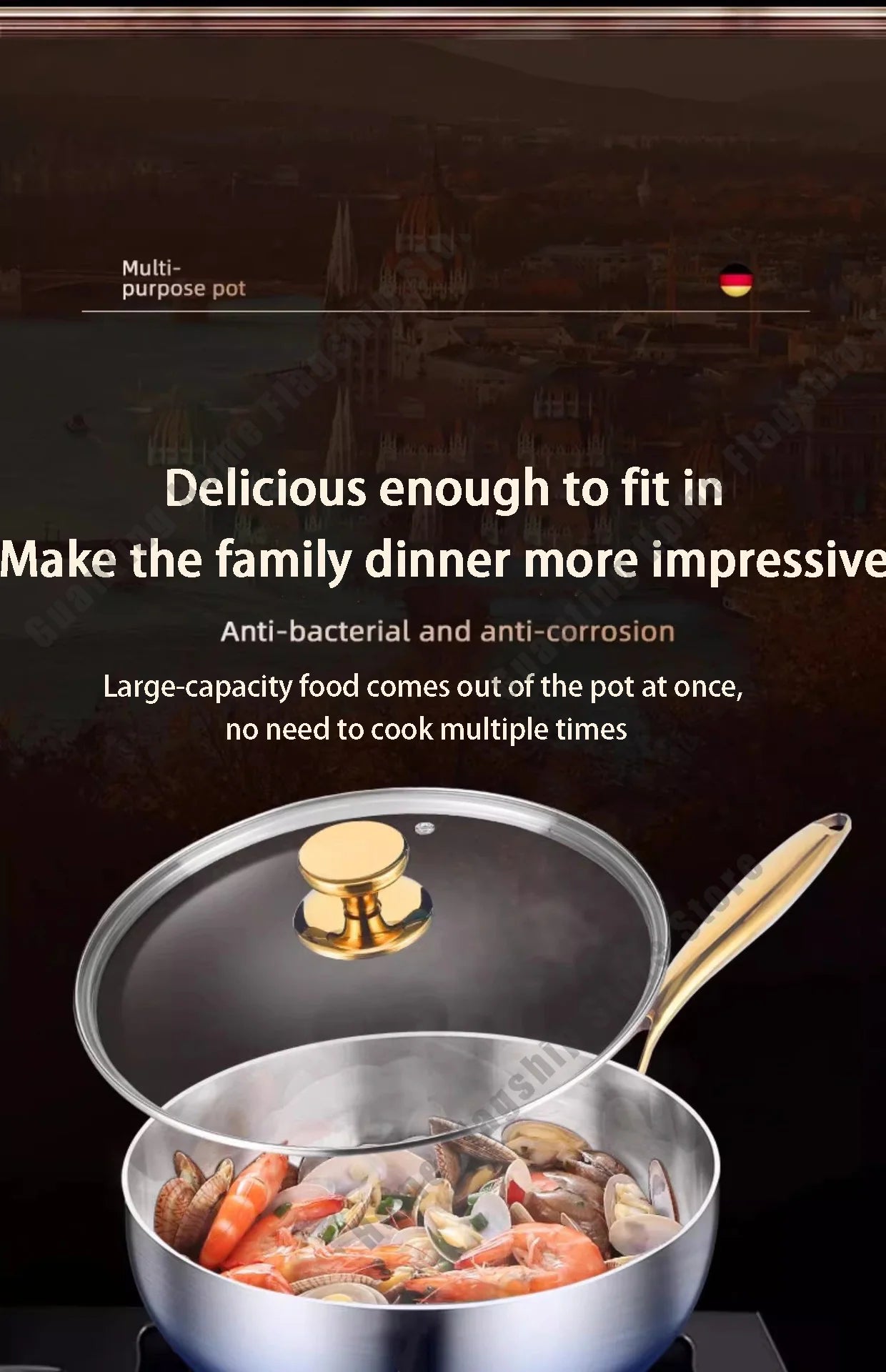 316 Stainless Steel Frying Pan Deepened Wok Non-Stick Skillets Steak Gas Stove Induction Cooker Universal Pan Kitchen Cookware