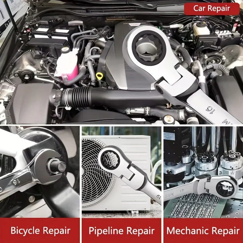 72-Teeth Chrome Vanadium Steel 8pcs Ratcheting Wrench Set | Metric and SAE | Ratchet  | 8-19mm & 1/4" to 13/16