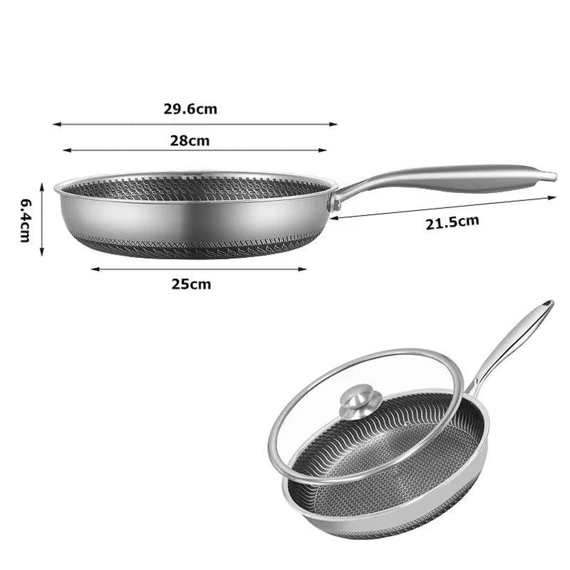 Nonstick Frying Pan Skillet 316 Stainless Steel Frying Pan WIth Lid Non-toxic Chef's Pan Skillets Compatible with All Cooktops