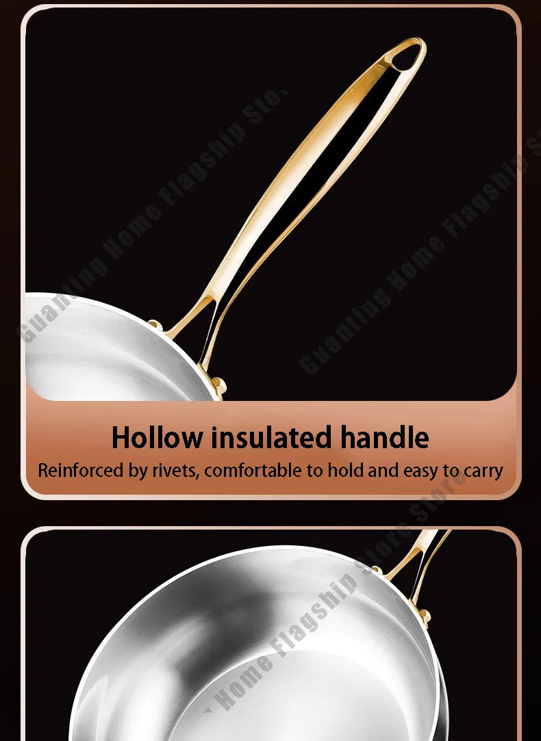 316 Stainless Steel Frying Pan Deepened Wok Non-Stick Skillets Steak Gas Stove Induction Cooker Universal Pan Kitchen Cookware