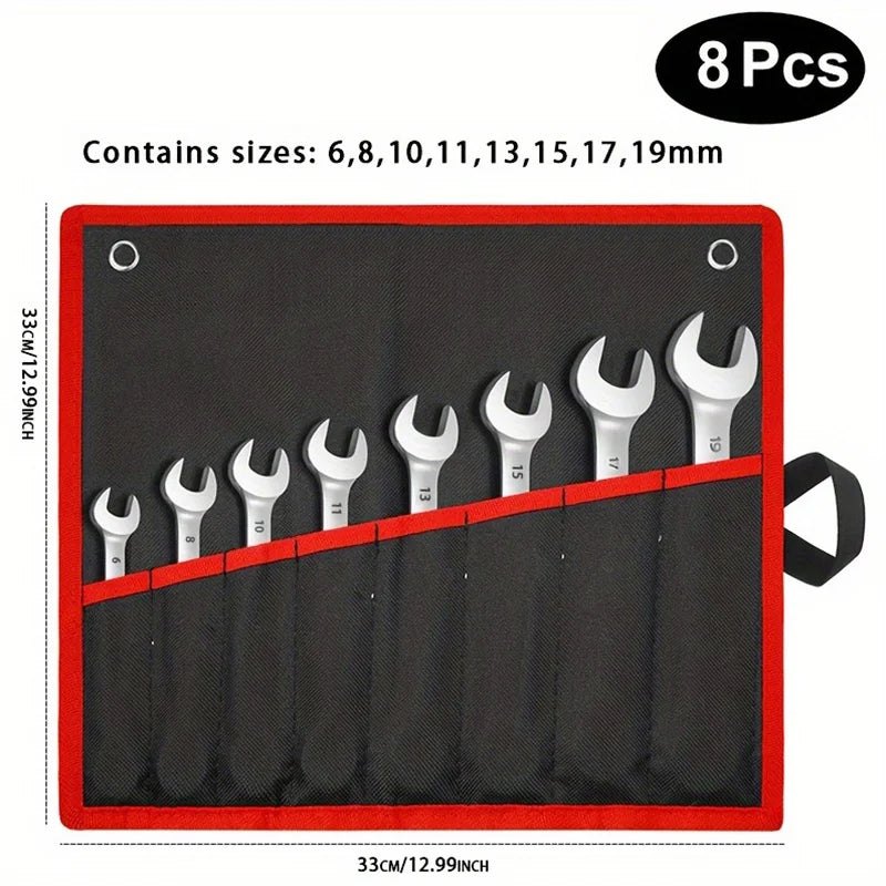 72-Teeth Chrome Vanadium Steel 8pcs Ratcheting Wrench Set | Metric and SAE | Ratchet  | 8-19mm & 1/4" to 13/16