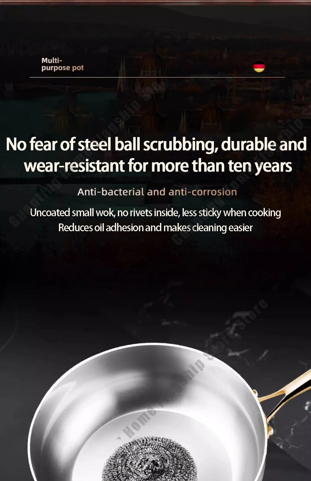 316 Stainless Steel Frying Pan Deepened Wok Non-Stick Skillets Steak Gas Stove Induction Cooker Universal Pan Kitchen Cookware