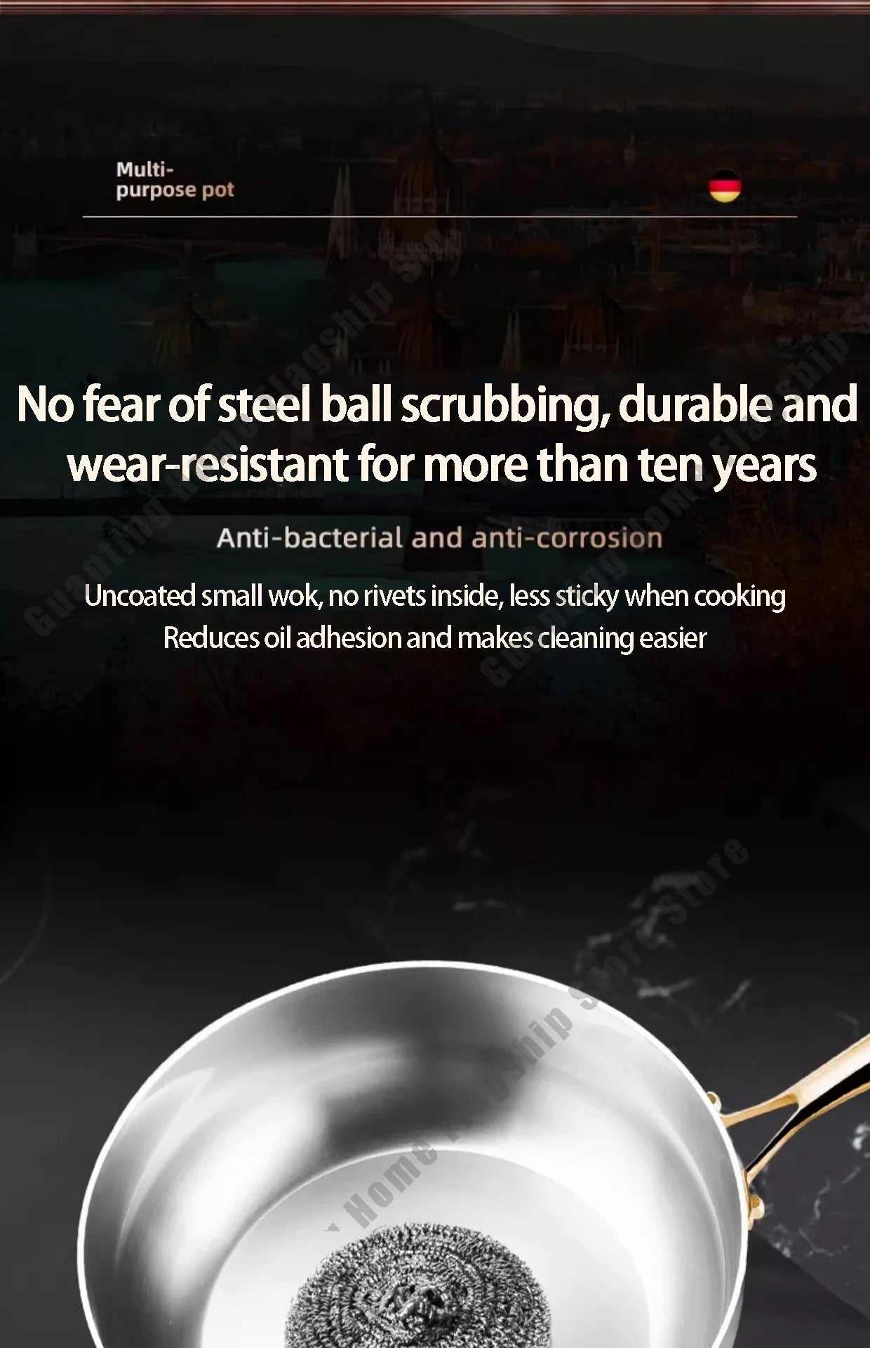 316 Stainless Steel Frying Pan Deepened Wok Non-Stick Skillets Steak Gas Stove Induction Cooker Universal Pan Kitchen Cookware