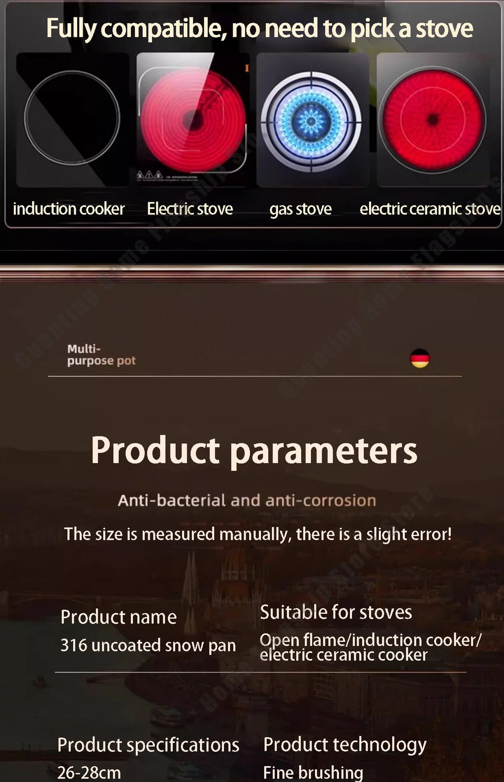 316 Stainless Steel Frying Pan Deepened Wok Non-Stick Skillets Steak Gas Stove Induction Cooker Universal Pan Kitchen Cookware