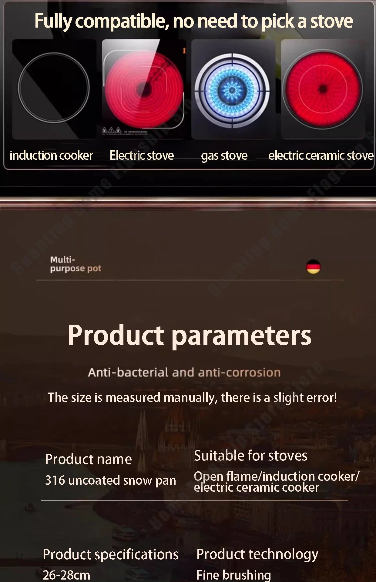 316 Stainless Steel Frying Pan Deepened Wok Non-Stick Skillets Steak Gas Stove Induction Cooker Universal Pan Kitchen Cookware