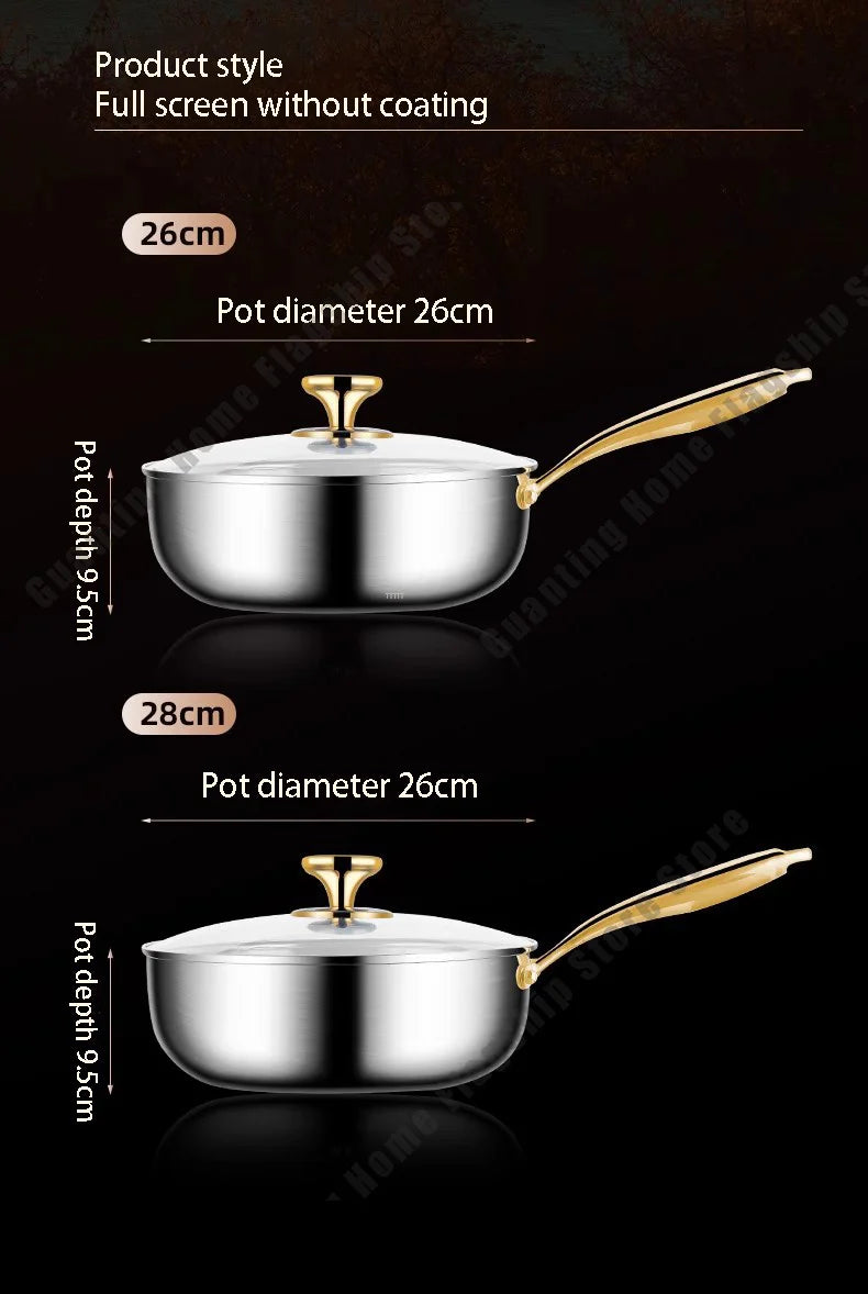 316 Stainless Steel Frying Pan Deepened Wok Non-Stick Skillets Steak Gas Stove Induction Cooker Universal Pan Kitchen Cookware