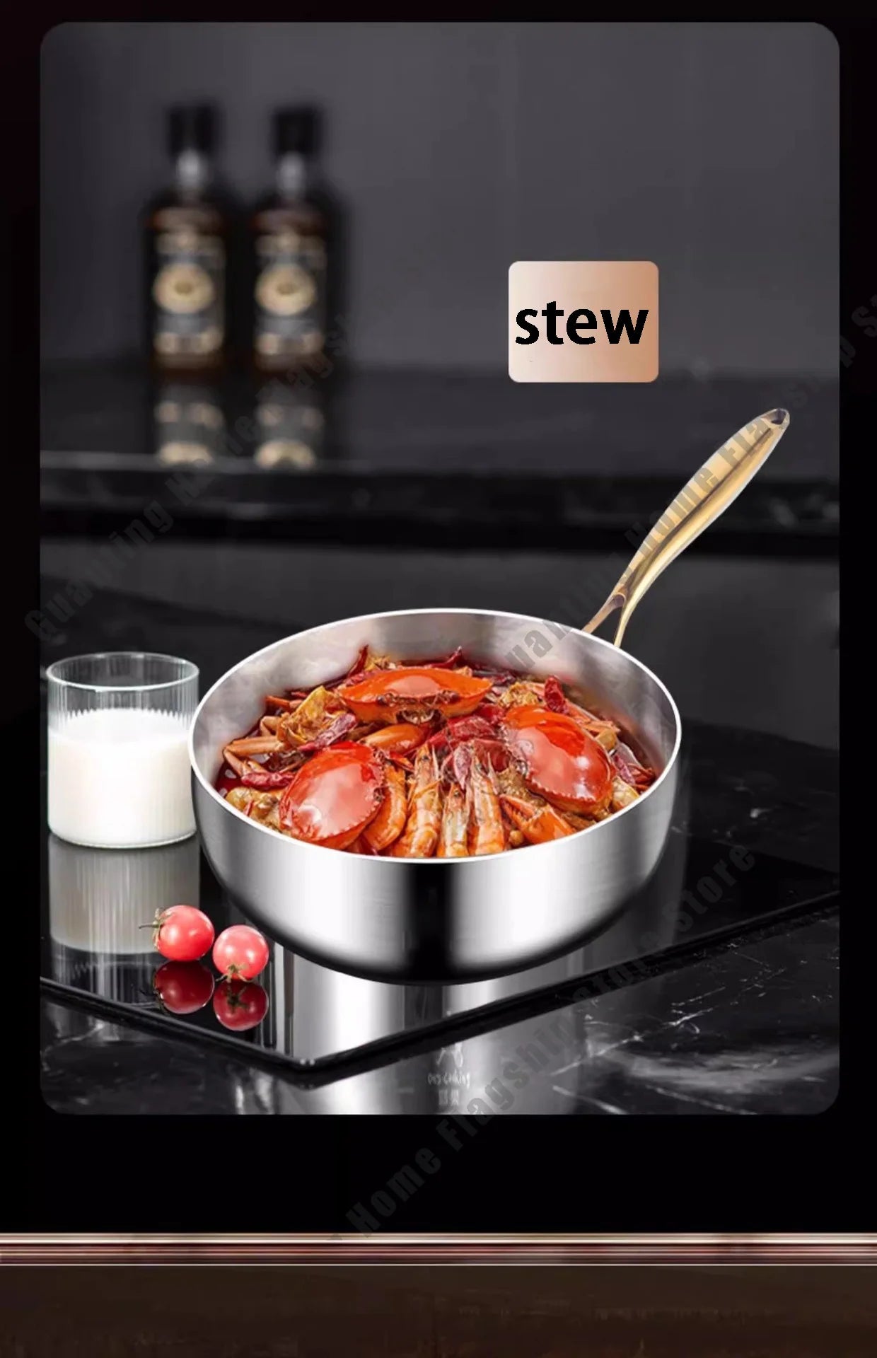 316 Stainless Steel Frying Pan Deepened Wok Non-Stick Skillets Steak Gas Stove Induction Cooker Universal Pan Kitchen Cookware