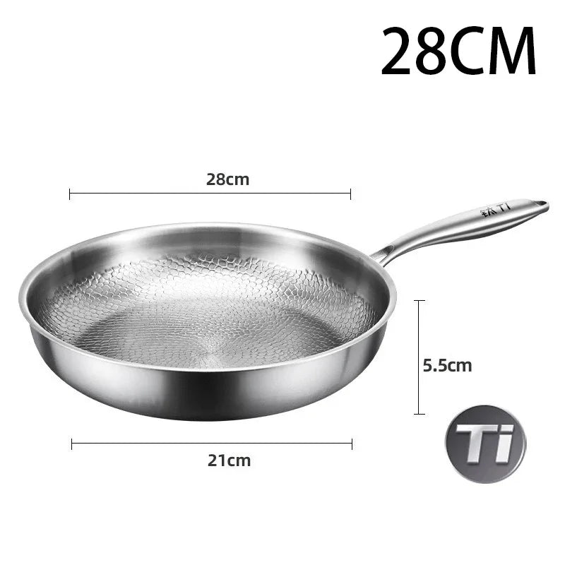 26/28/30cm German Pure Titanium Frying Pan Non-stick Frying Pan Uncoated Fish Scale Hammer Pattern Titanium Alloy Cookware