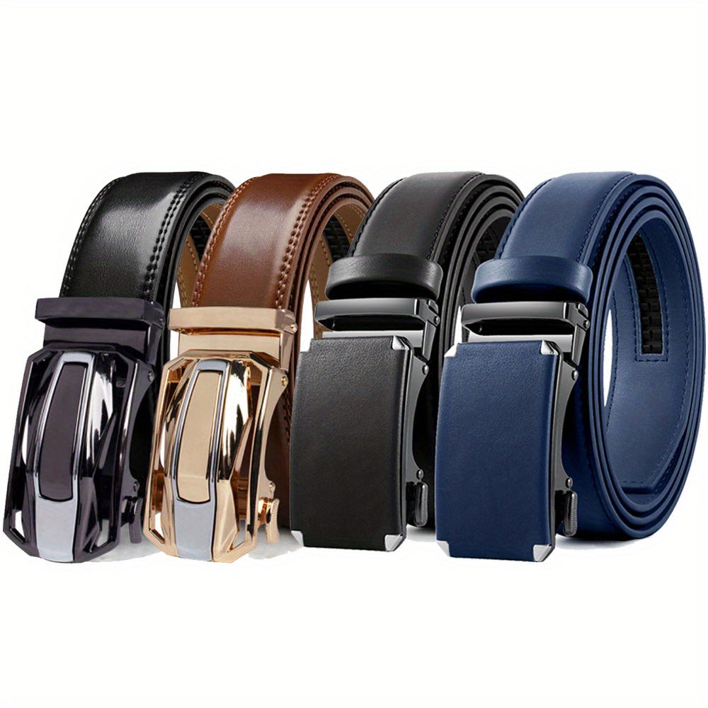 4-Pack Men’s Genuine Leather Belts with Automatic Golden Buckle – Brown Casual & Dress Belt Set for Business, Jeans, Office & Weddings