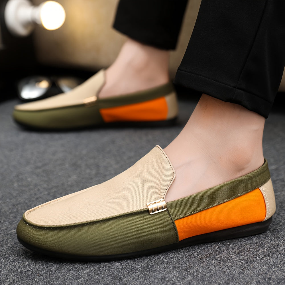 QRLQRL Men’s Casual Slip-On Shoes – All-Season Fabric Loafers with Rubber Sole, Lightweight Geometric Pattern Sneakers for Everyday Wear